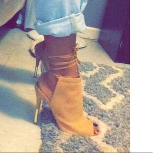 Sexy, stylish nude tie up heels